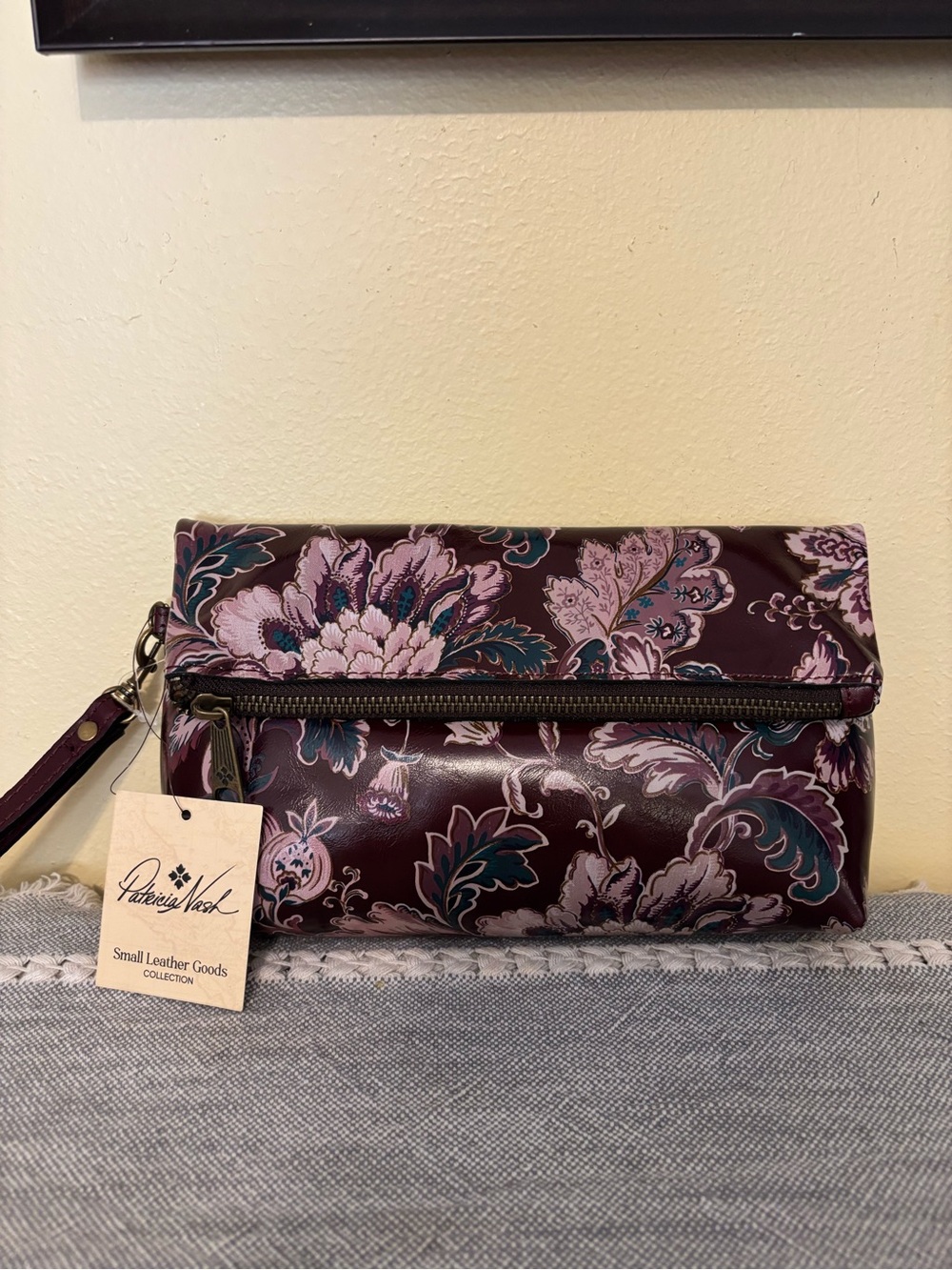 Patricia Nash Plum Floral Fold-Over Wristlet Clutch
